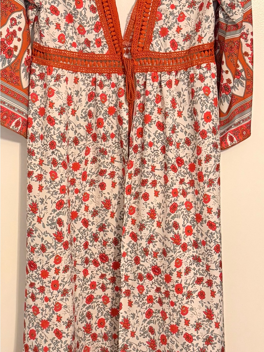 Cupshe White and Rust Printed Long Swim Coverup Kimono - Picture 3 of 3